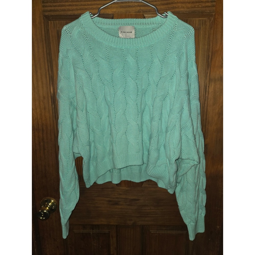 Pink Rose Womens Mint Green Cable Knit Crew Neck Sweater Size Large PF3528324